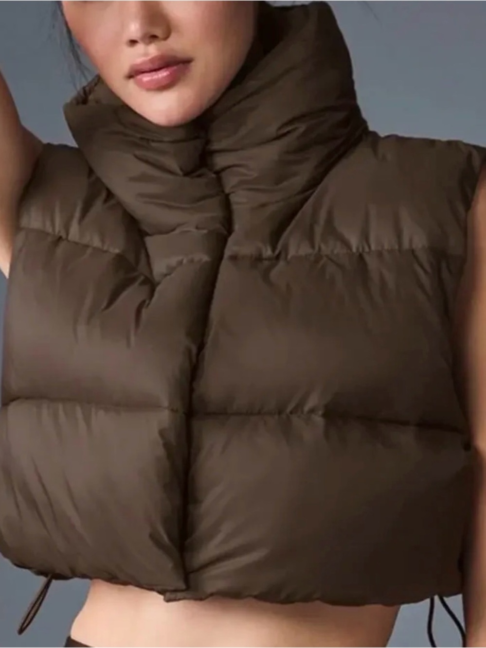 ALO Yoga Cropped Puffer Vest in Dark Brown